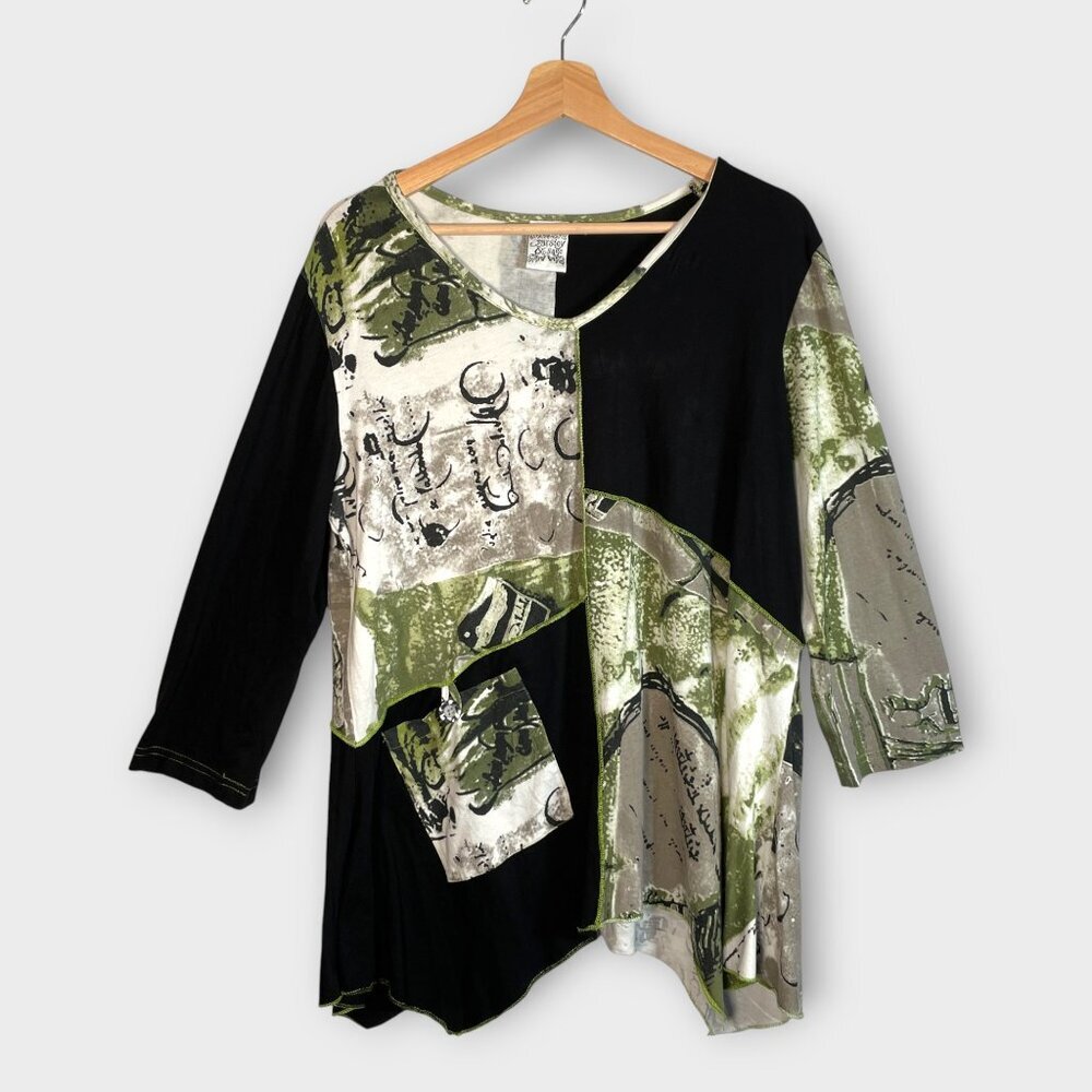 🦜 Parsley & Sage Popover Top XL Green Black V-Neck